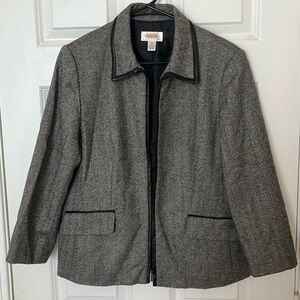 Talbots Petite 14 Grey Herringbone Wool Suit Jacket